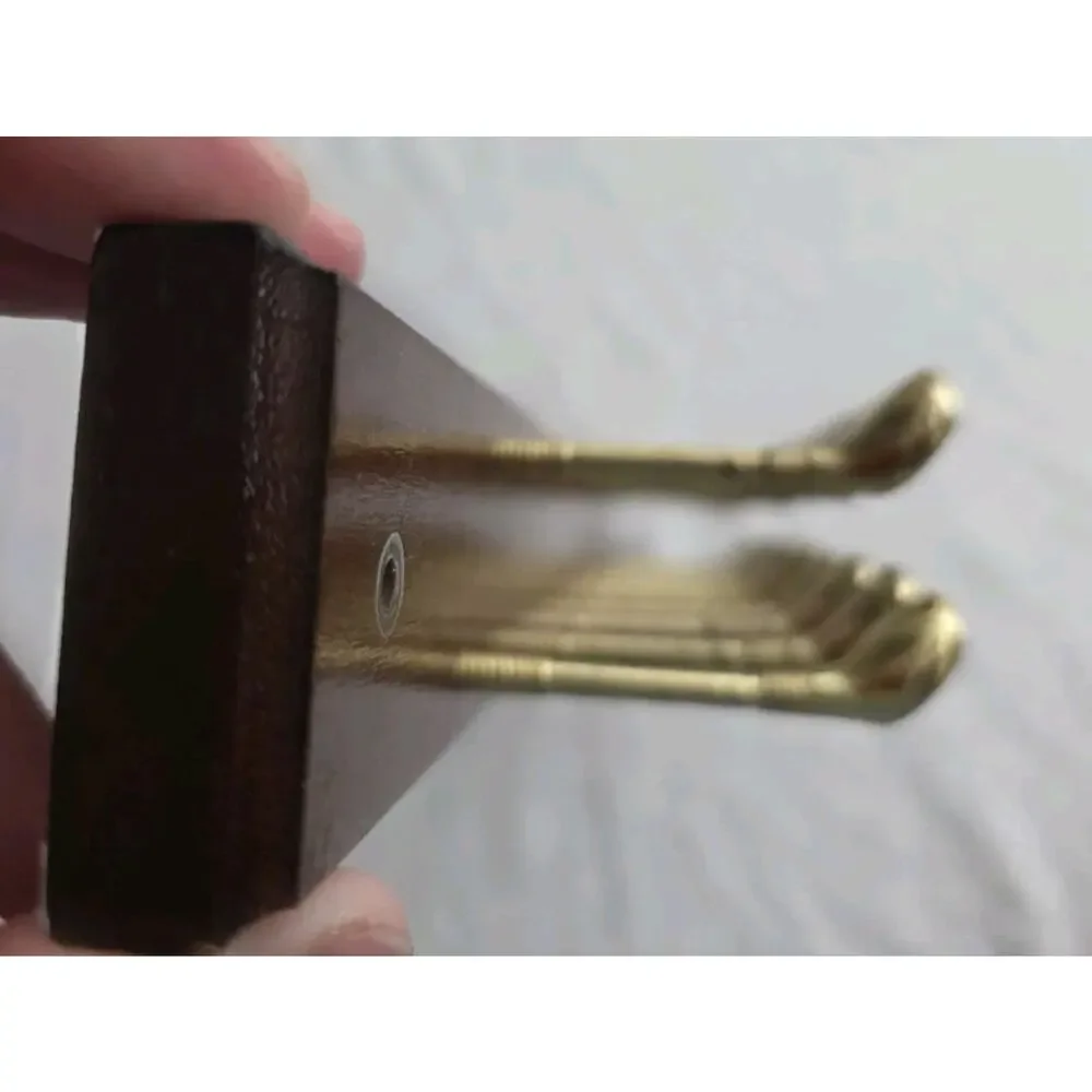 Vintage Brass Golf Club Peg Hanger Wood Tie Rack Wall Mount Scarf Belt
